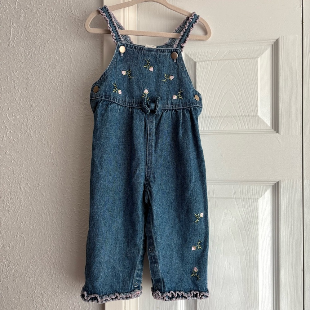 VINTAGE Embroidered Floral Denim Jumper Overalls